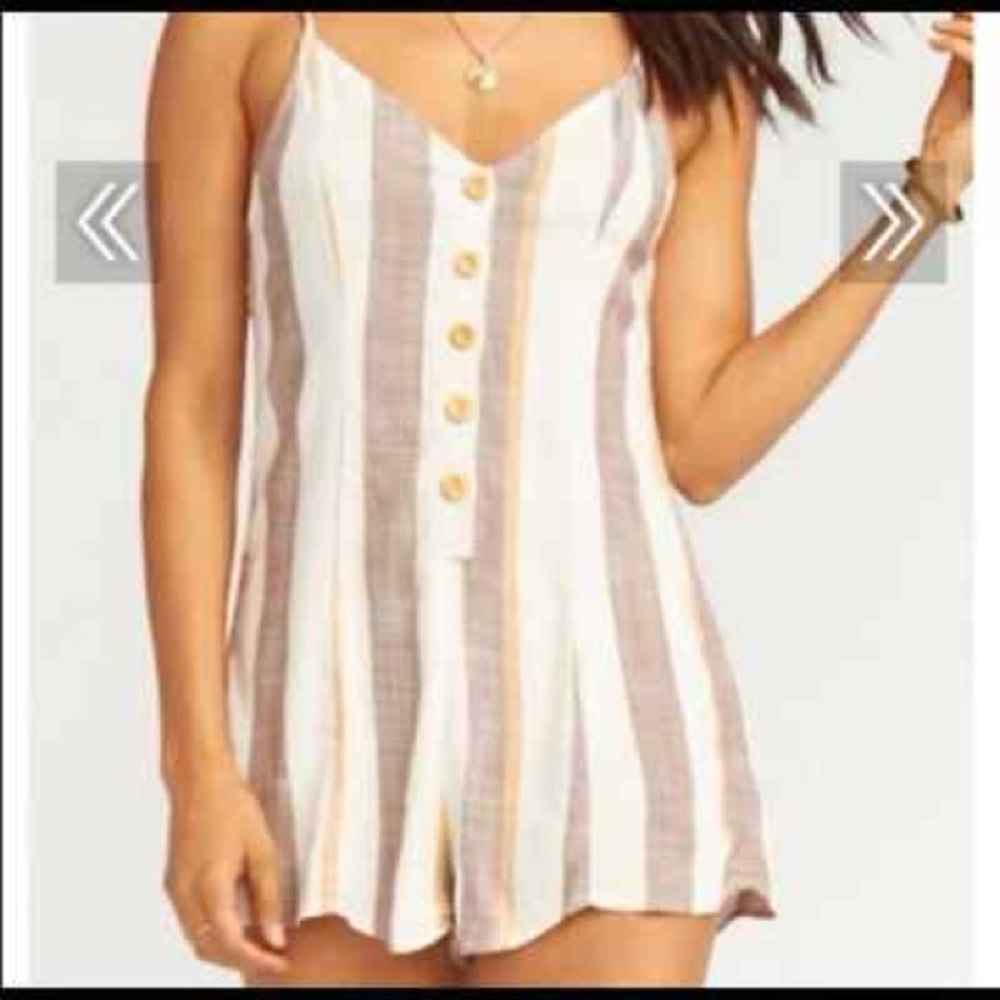 Show Me Your MuMu Striped Romper in Cream and Brown